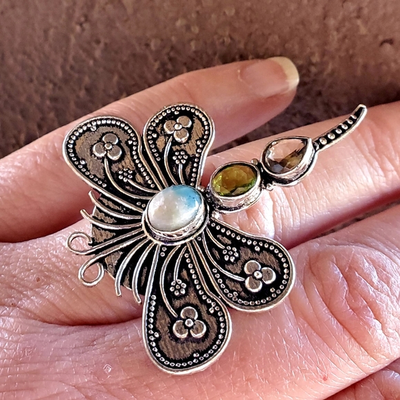 New Stunning Multi Gemstone 925 Silver Dragonfly Ring. - Picture 8 of 14
